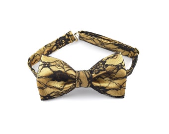 Gold Bow Tie, Gold Lace Bow Tie, Pre-tied Bow Tie, Adjustable Bow Tie, Gold Wedding Bow Tie, Gothic Wedding, Prom Bow Tie, Gothic Gift