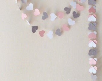 Pink Gray White Paper Heart Garland , Wedding garland , Baby shower decor , nursery decoration , Engagement party , bachelorette party