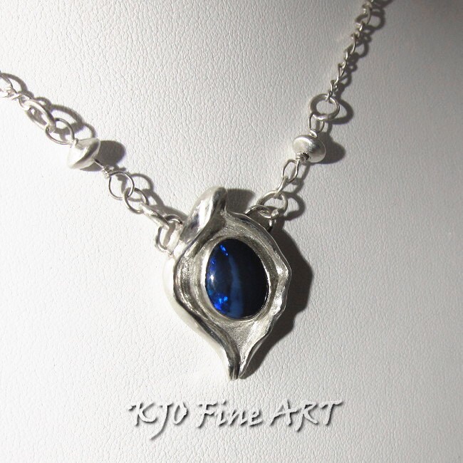 Black opal pendant in elegant frosted silver by KJOFineArt