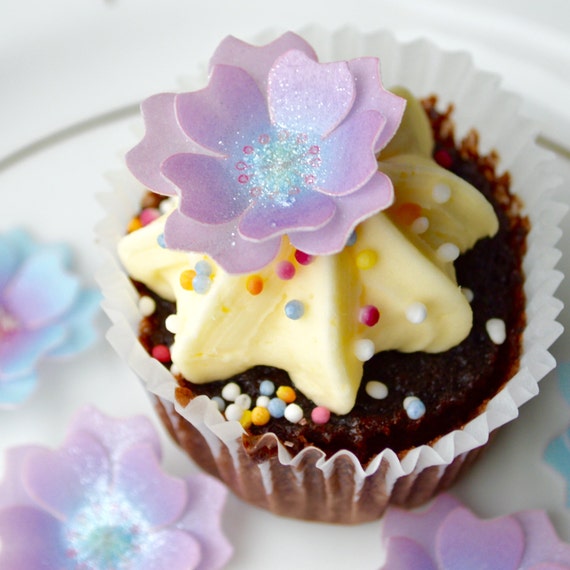 Edible Lavender Ice 3D Flowersx24 - Purple Blue Sparkle ...