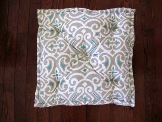 Floor Pillow Gray and Aqua Tufted Floor Cushion by GratefulHome
