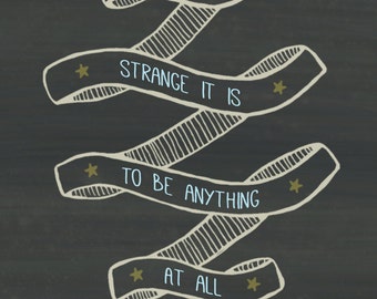 How Strange It Is To Be Anything At All Chalkboard or Turquoise Banner Print
