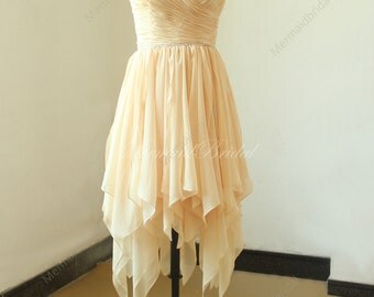 Champange high low wedding Dress, Short bridesmaid dresses
