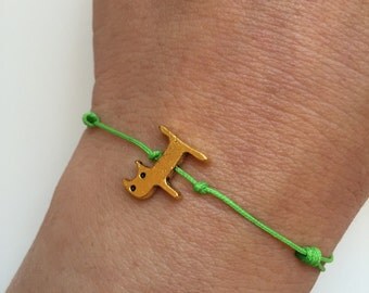 Cat Bracelet 230- friendship gold cat charm nylon cord bracelet cat gift adjustable current womenswear trendy