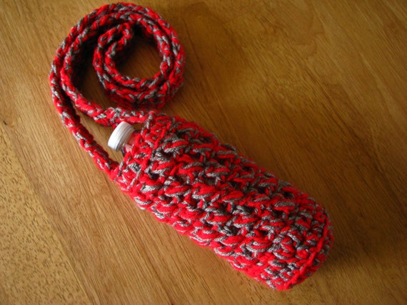 holder for bottle on bike water strap Crochet & Water Red Water Carrier, Bottle Grey Water Bottle Holder,