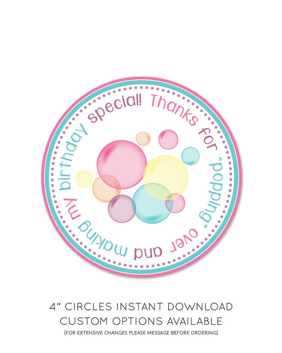 Bubble Birthday Party Favor Tags Instant by haleyjanedesign