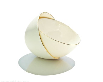 Porcelain Minimalist Bowl. Handmade Ceramic Bowl. Simple Serving Stoneware Small Bowl. White & Gold.Bridal Tea Bowl Design by CONCEPTstudio.