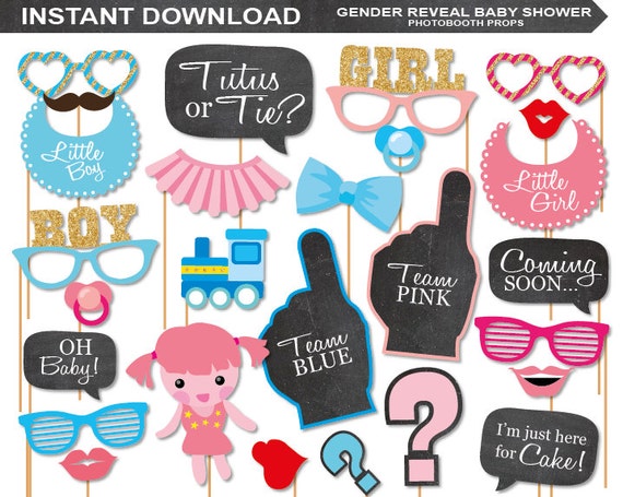 INSTANT DOWNLOAD-Gender Reveal Baby Shower Photobooth Props Printable ...