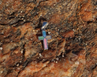 Pendentif Croix Pierre de Nacre, Turquoise ou Noire et Argent 925