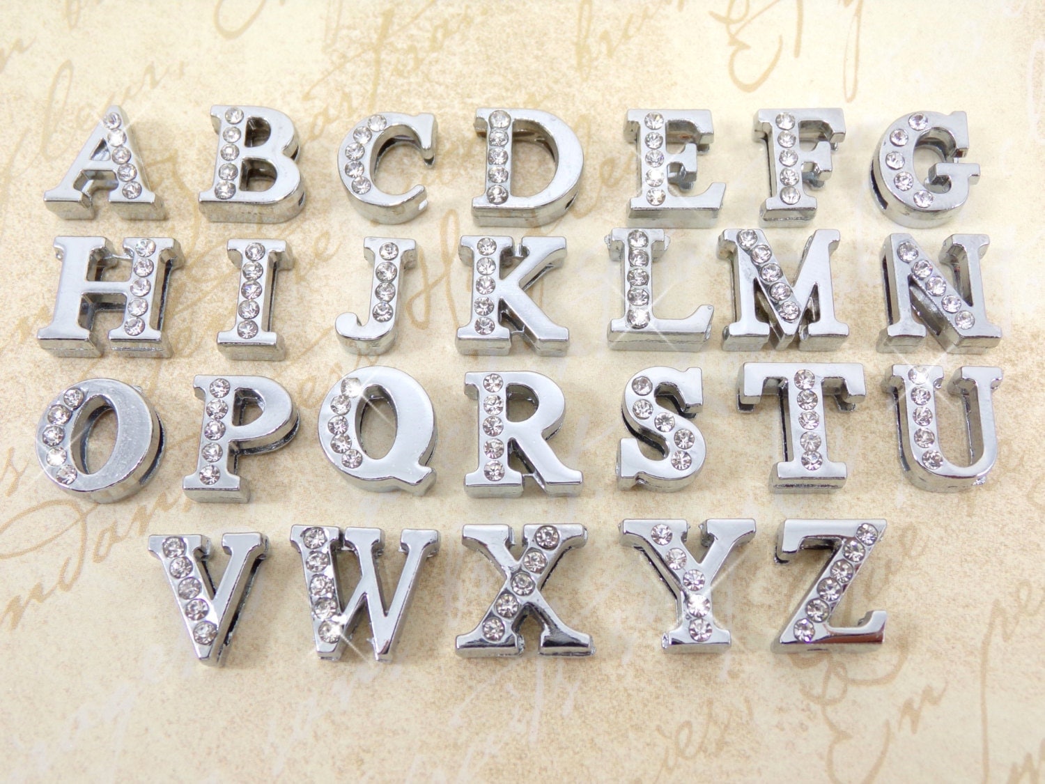 Slide Letters 26Pcs Half Rhinestone Charms Wholesale 8mm DIY