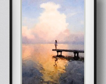 Watercolor Sunset Painting,Art Print,Sunset Wall art, Sunset painting , Ocean Sunset Painting, Pic No 38