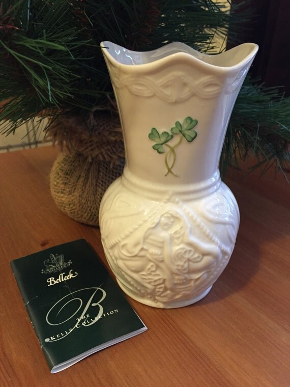 Belleek Pottery Vintage Irish China Vase White Embossed