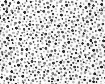END OF BOLT piece measuring 39 inches total - Scattered Dots - Shades of Gray and Black Dots on White Background