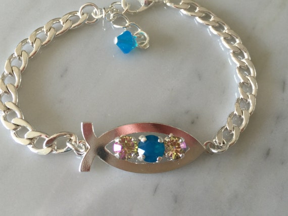 Fish Symbol Blue Crystal Woman's Bracelet