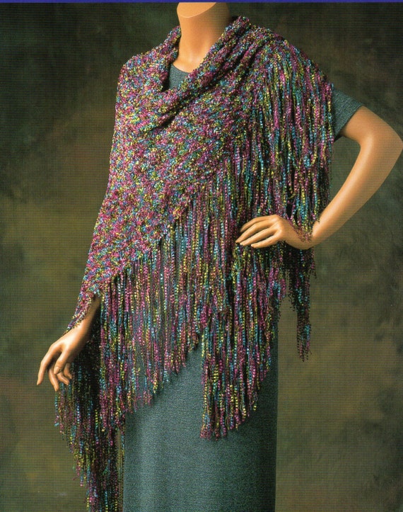 Triangle Wrap Shawl Knitting Pattern Womens Long Fringe Shawl