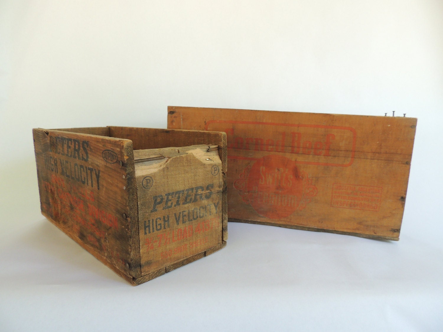 Antique Set of 2 Wooden Shipping Boxes Swift's by antenelle
