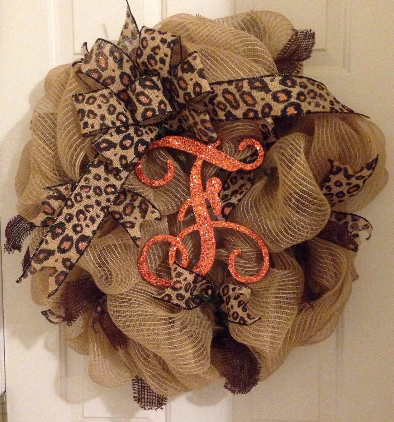Leopard deco mesh monogram wreath Summer wreath by TheFabFox