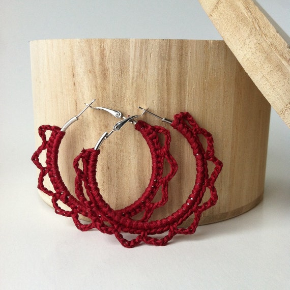 Red Crochet Hoop Earrings by OnePeculiarTreasure on Etsy
