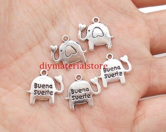 20 PCs, Love Elephant, buena suerte Elephant Charm, Elephant Pendant, Silver, DIY Supplies, Jewelry Making, Findings,14x16mm