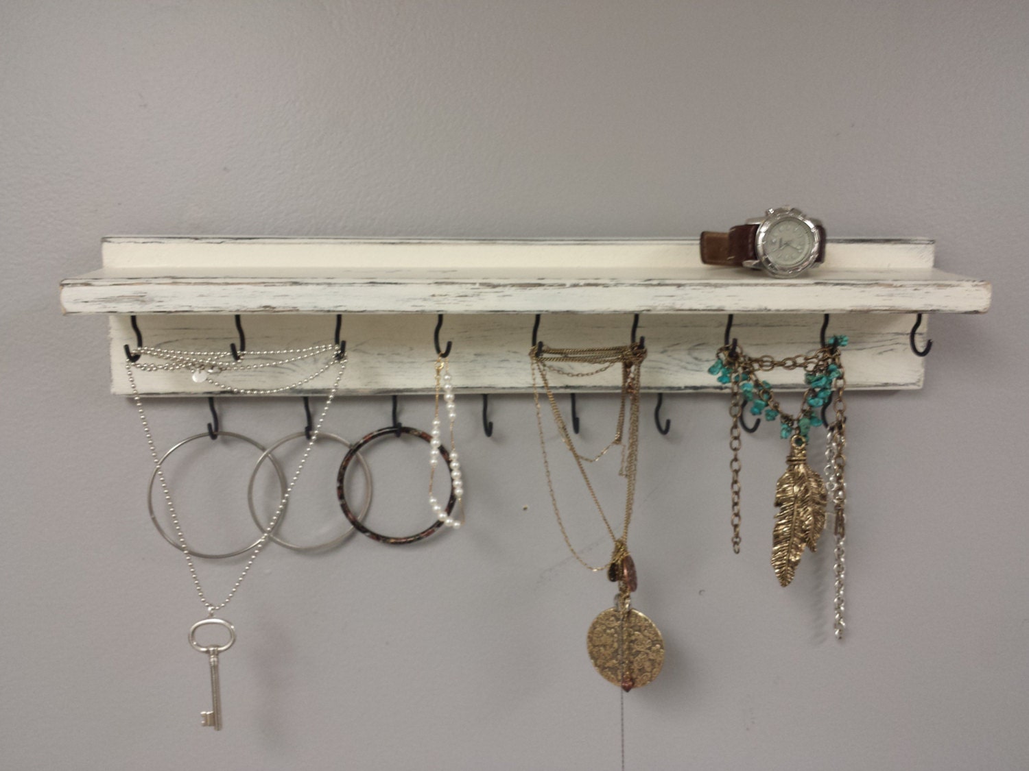 Rustic Jewelry Organizer with shelf. Jewelry by RecycledTrees