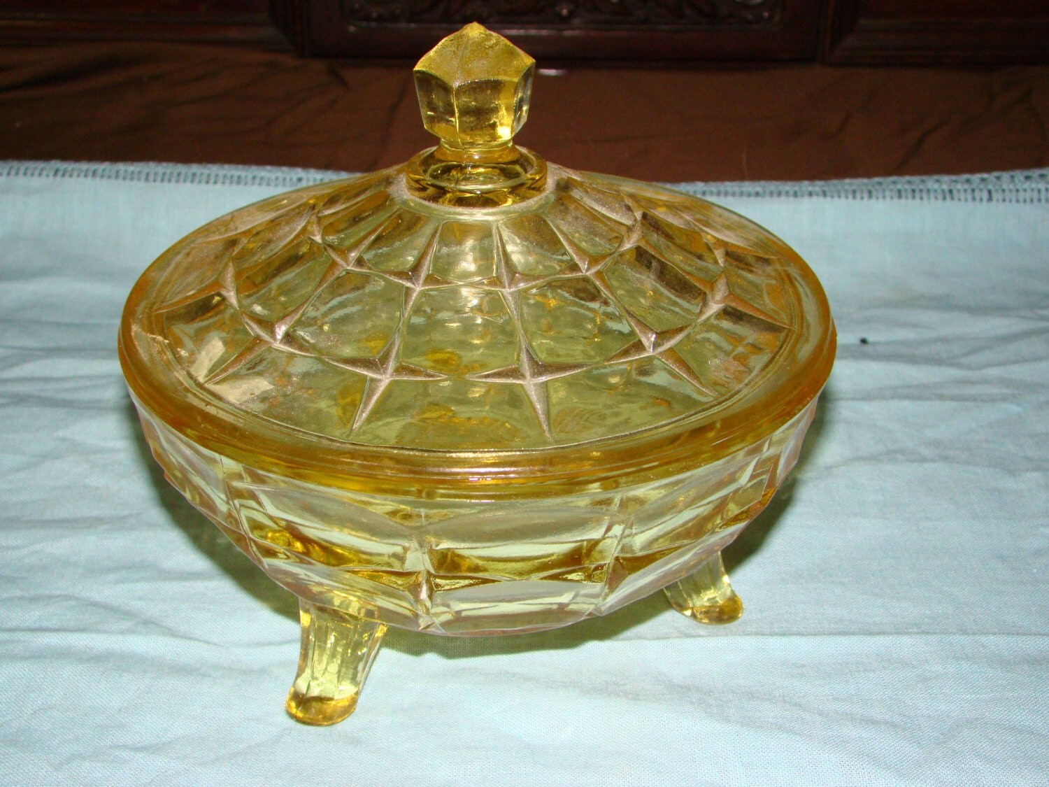 Yellow glass candy dish by SBJunkandStuff on Etsy
