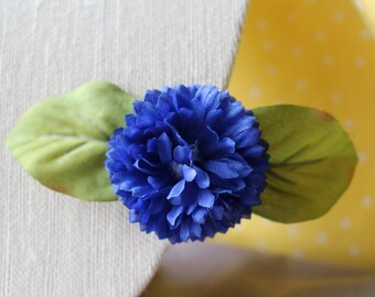 Small Blue Flower with Light Green Leaves Hair Clip