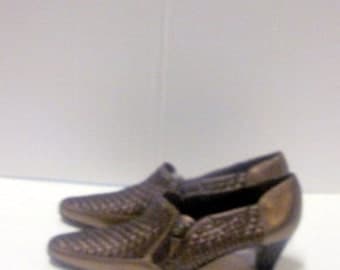 sz 6.5 aa vintage women bronz woven italian leather shoes PREVATA label