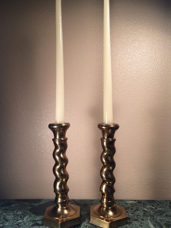 Solid Brass Pair of Candlesticks Circa 1970