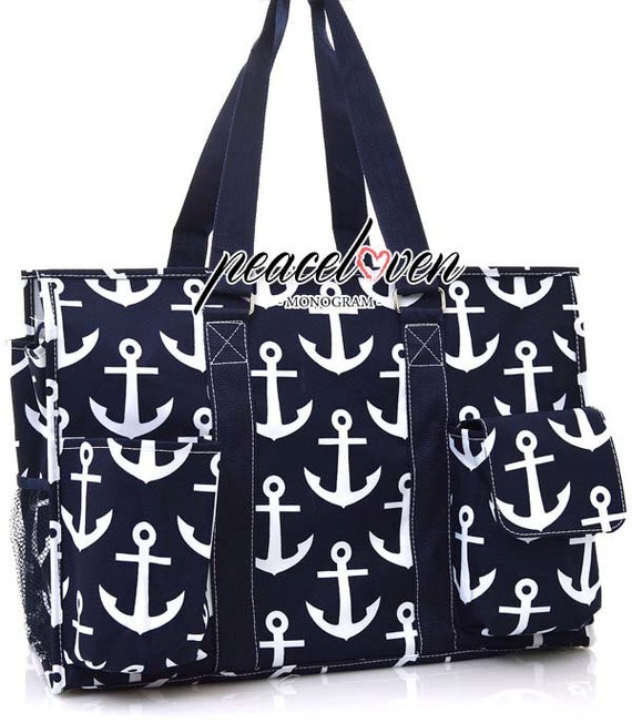 Monogrammed Navy Anchor Print Utility Tote By Peacelovenmonogram