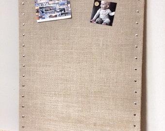 Huge Burlap Memo Board - 35" x 23" PIN Bulletin Board with Hardwood Construction, Brass Tacks and Button Pin Tacks