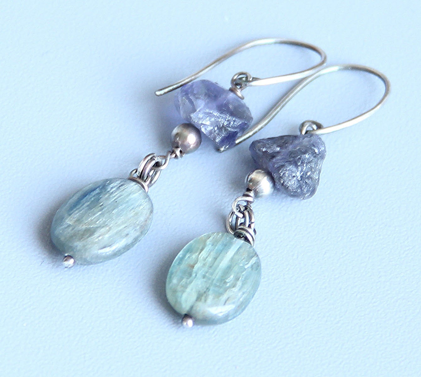 kyanite earrings sterling silver earrings raw stone by JTeodora