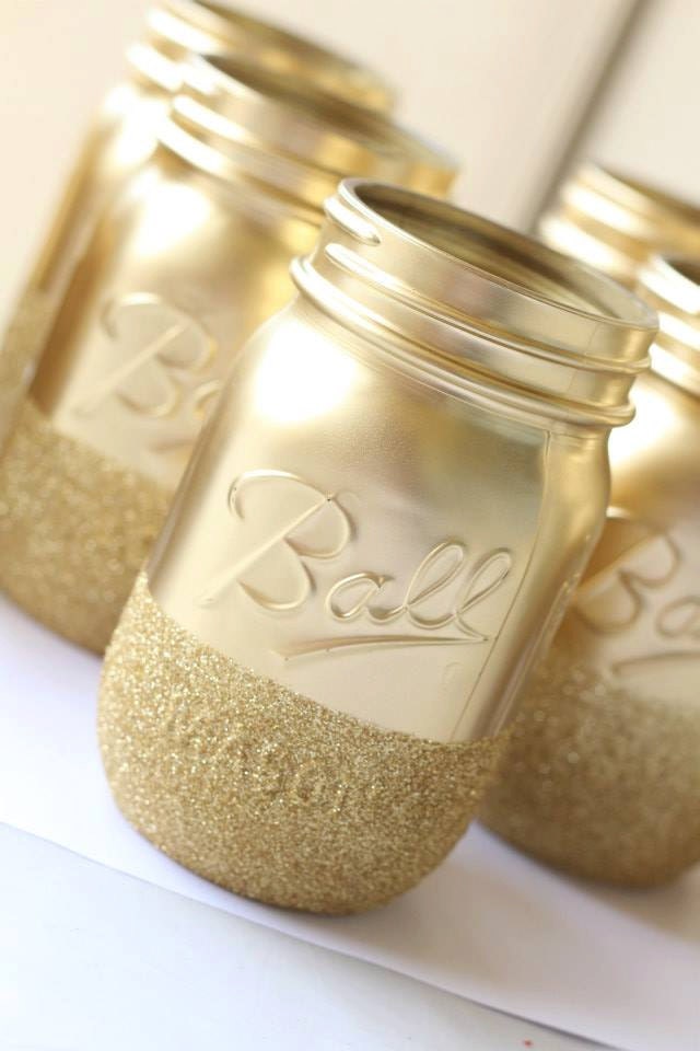 Gold Glitter Mason Jars Set of 3...32oz 16oz by starschalkpaint