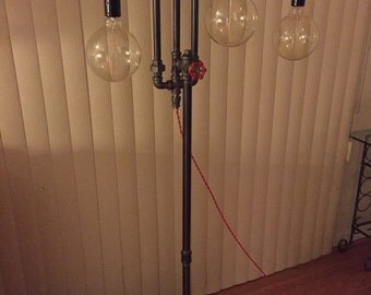 Industrial floor lamp and three Edison Bulbs