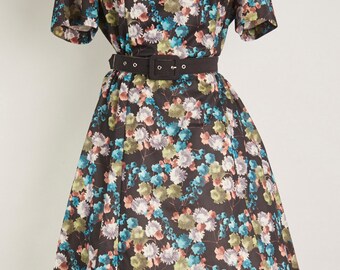 Vintage // L XL \\ Midi Day Dress Garden Party Swing Floral MORROW BAY
