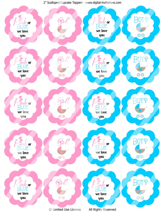 Gender Reveal Cupcake Toppers Instant Download 