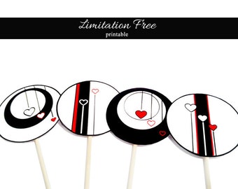 Heart cupcake toppers, printable cupcake toppers, instant download cupcake toppers, cupcake picks
