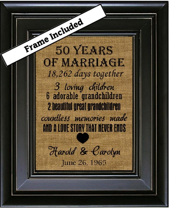 Personalized FRAMED 50th Anniversary/ Burlap Wall Decor/Wedding Date ...