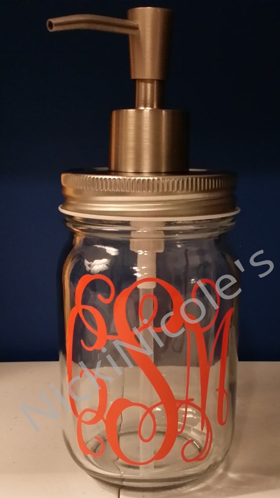 Monogrammed Mason Jar Soap Dispenser by NickiNicoles on Etsy