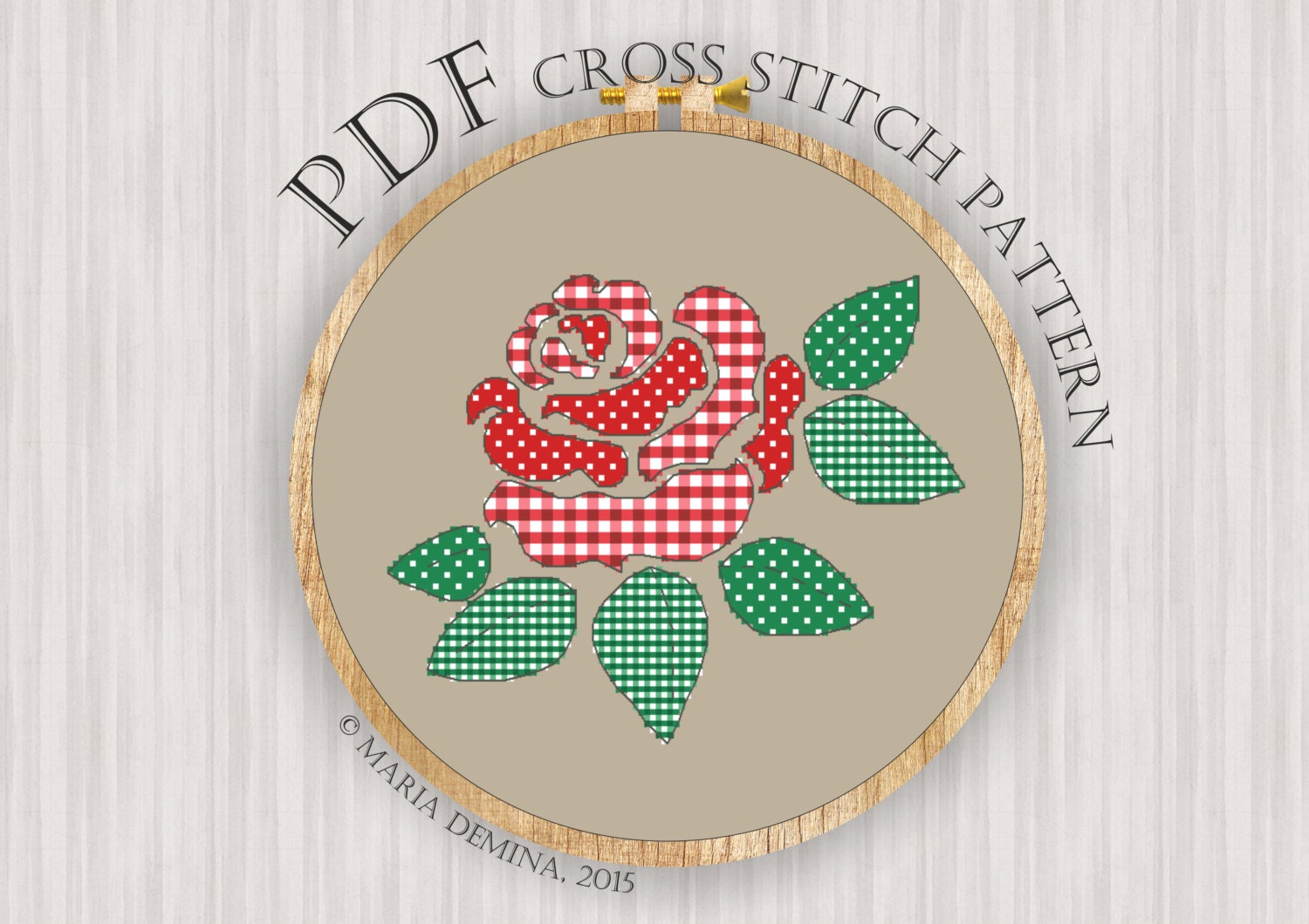 Gingham and Dots rose PDF cross stitch pattern / instant download from LittleRoomInTheAttic on