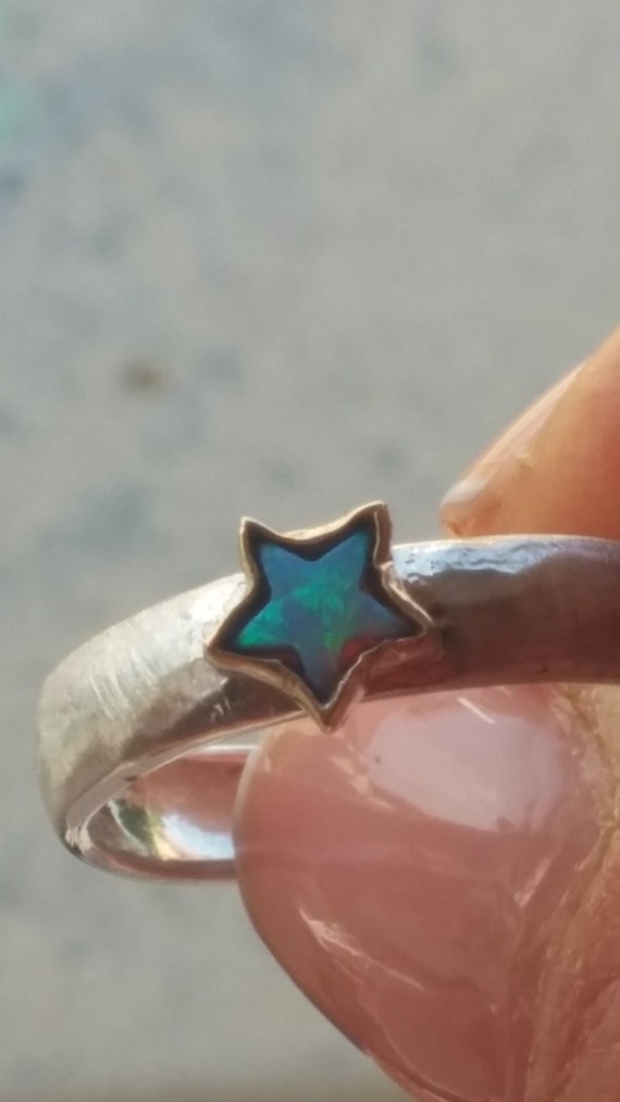 Blue opal star shaped ring star ring best by GoldFeelFineJewelry
