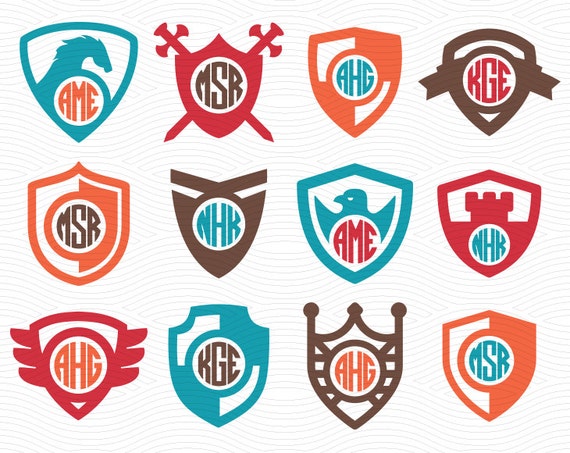 12 Shield Monogram Frames SVG EPS DXF Studio3 Ancient by LetitCut