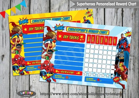 Superhero Personalised Reward Chart by LollipopPartyDesigns