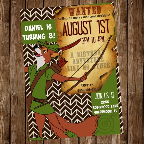 Disney's Customized Robin Hood Invitation 5X7 By HattieMaeDesigns