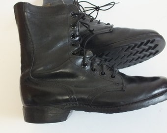 Vintage RO-SEARCH Military Jungle Combat Jump Boots. Black Leather. Sz 8.5 R