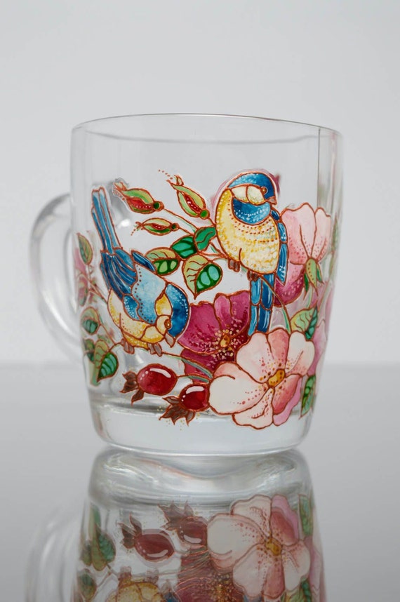 Stained glass painted tea cup by FougeresStore on Etsy