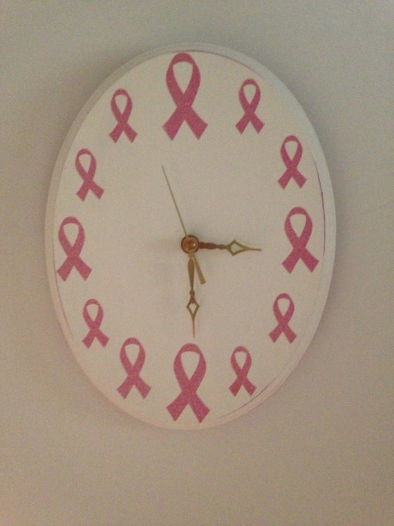Items similar to Oval white breast cancer ribbon clock, breast cancer