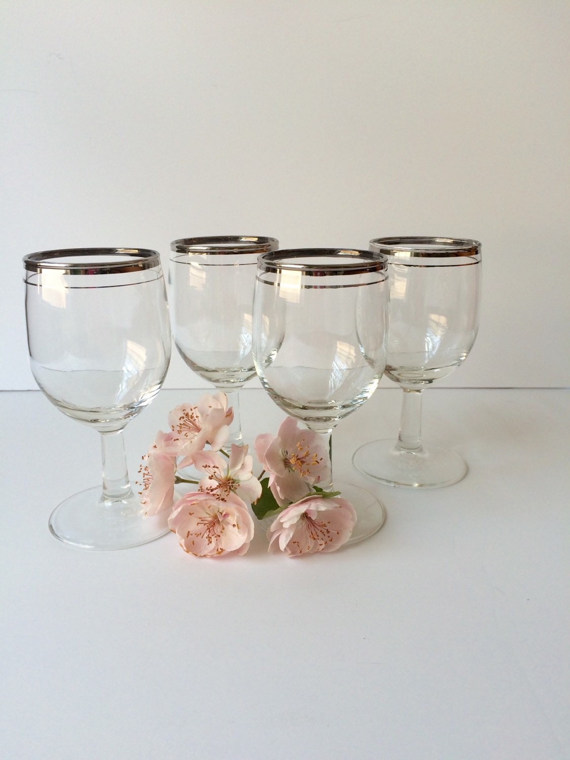 Vintage Wine Glasses With Silver Rim