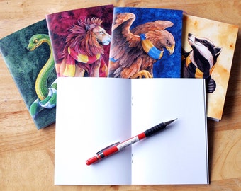 Hogwarts House A6 notebooks: Hufflepuff, Gryffindor, Slytherin, Ravenclaw