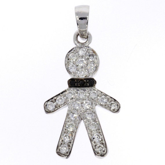 New Born Baby Boy Pendant Diamond Pave Necklace Solid White