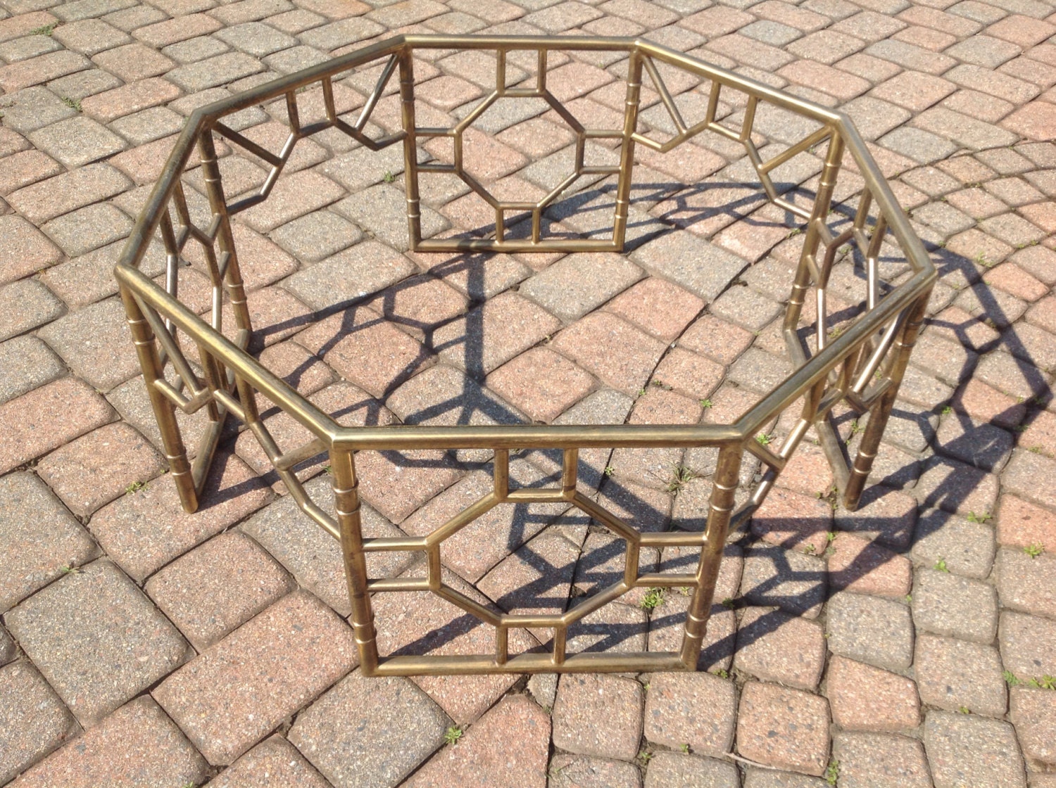 Octagon Chinoserie Faux Bamboo Glass Top Coffee Table PICK UP ONLY